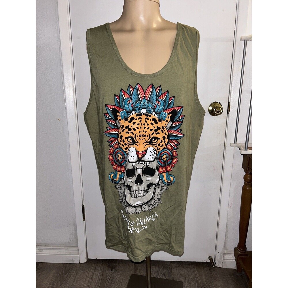 Vintage 1990s Arli Travel T-shirt Puerto Vallarta Mexico Green Men Skull sz XXL